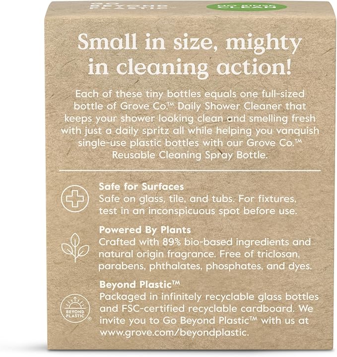 Grove Co. Daily Shower Cleaner Refill Concentrate (6 x 1 Fl Oz), Creates 32 Oz Cleaner, Removes Soap Scum, Scrub-Free, Plant-Based Household Cleaning Supplies, Lavender Blossom & Thyme Fragrance
