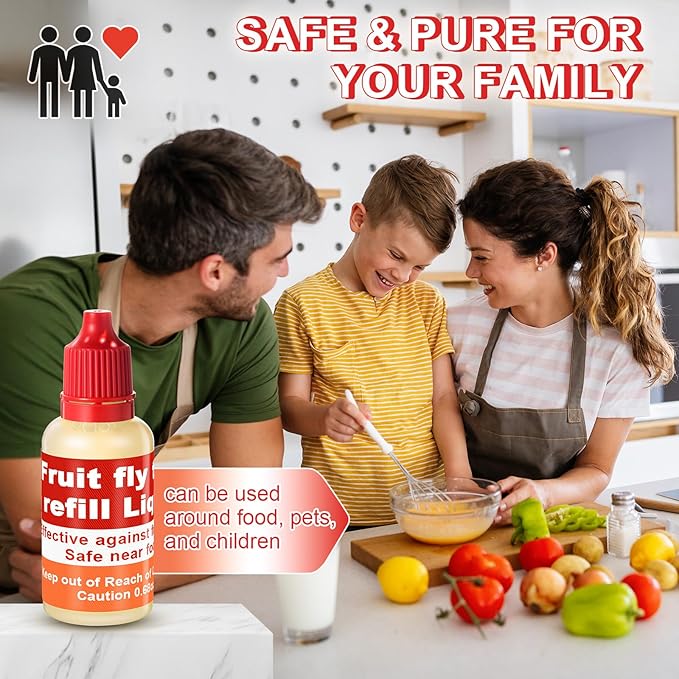 Qualirey 20 Pack Fruit Fly Trap Refill Liquid, 0.68oz/ Bottle Liquid Fruit Fly Traps for Indoors Non Toxic Safe Near Food, Effective Lure Refill for Indoor and Kitchen Use, Red