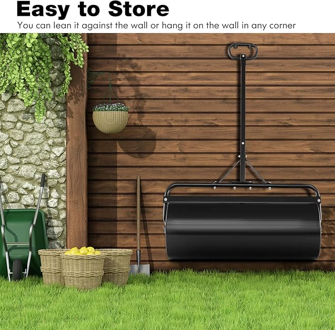 Goplus Lawn Roller, Push/Tow Behind Lawn Roller, 30 Gallon/113L Water Sand Filled Sod Roller Drum Roller with Detachable Gripping Handle, Yard Roller Pull Behind a Tractor for Garden Yard Park Farm