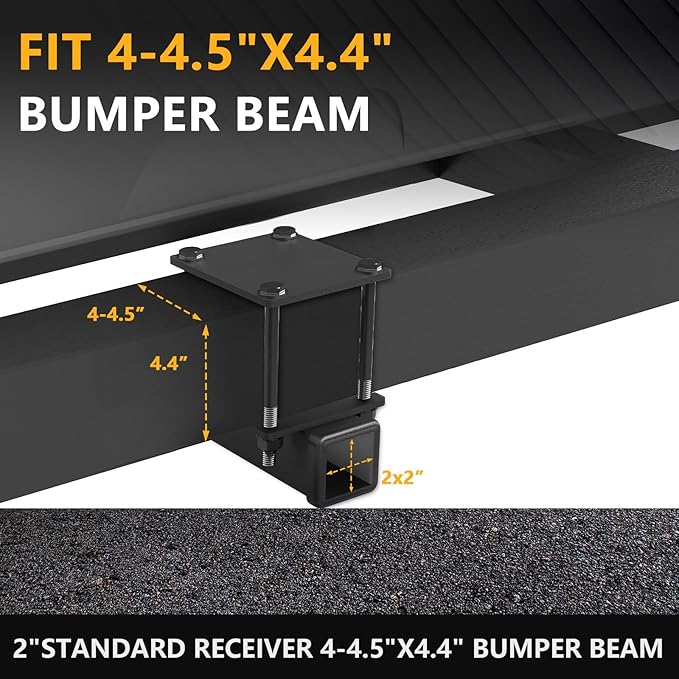 RV Bumper Hitch Receiver Adapter Fits 4-4.5" Beam, 2" Receiver 200Lbs Tongue Weight Capacity, Travel Trailer Rear Bumper with Hitch Pin & Hitch Cover, Fit for Camper Bike Racks Cargo Car