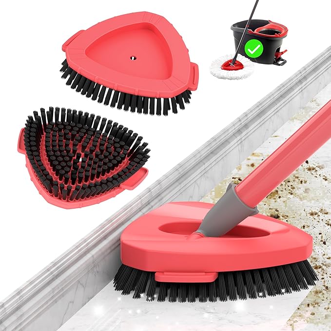 Upgraded Spin Mop Scrub Brush Head for O-Cedar EasyWring 1 Tank System ONLY, Full Bristles & Outward-Angled Scrubber Mop Head, Better Corners Floor Cleaning Brush All Hard Surfaces - 2 Pack