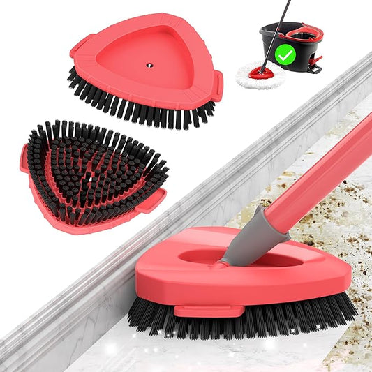 Upgraded Spin Mop Scrub Brush Head for O-Cedar EasyWring 1 Tank System ONLY, Full Bristles & Outward-Angled Scrubber Mop Head, Better Corners Floor Cleaning Brush All Hard Surfaces - 2 Pack
