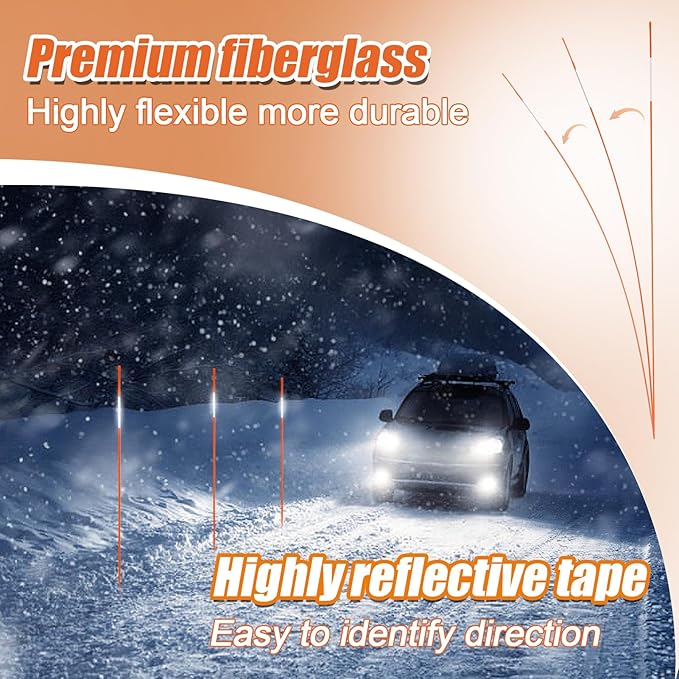 100 Pack 48 Inch Driveway Markers- Fiberglass Snow Plow Markers Snow Stakes Reflective Driveway Markers for Snow Plowing Parking Lots Walkways Easy Visibility at Night (1/4" Dia) Orange(100Pcs)