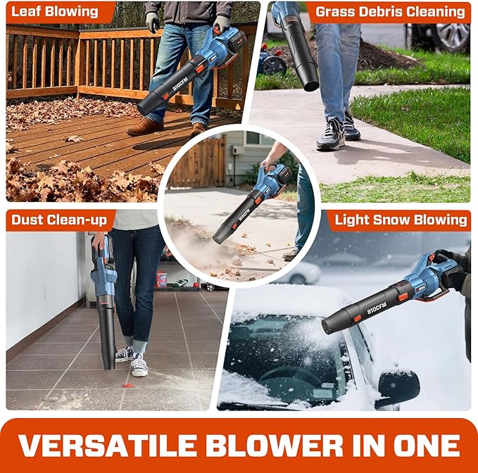 60V Cordless Leaf Blower, 810 CFM & 170 MPH for Powerful Yard Cleaning, Includes 4.0Ah Battery & Charger, Features Brushless Motor, Variable Speed and Cruise Control, Ideal for Lawns and Leaf Blowing