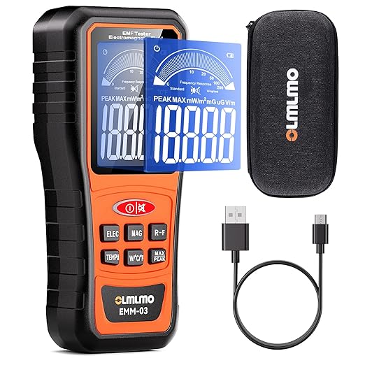 4 in 1 Emf Meter Emf Detector: Electric Field, Radio Frequency Field, Temperature,Magnetic Field Strength Meter, Rechargeable Radiation Detector for 5g Cell Tower,WiFi Signal and Ghost Hunting