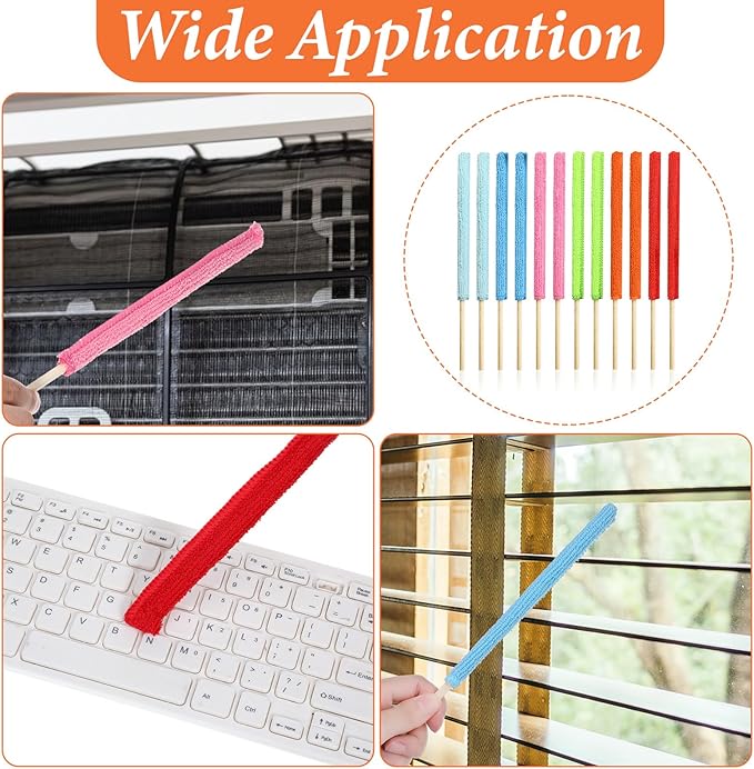12 Pcs Microfiber Fan Cleaning Brush, Detail Duster Sticks Multicolors Ac Vent Cleaner Mini Duster Crevice Cleaning Tool Mini Detail Dusters for Cleanings Home Car Window The Smallest Spaces