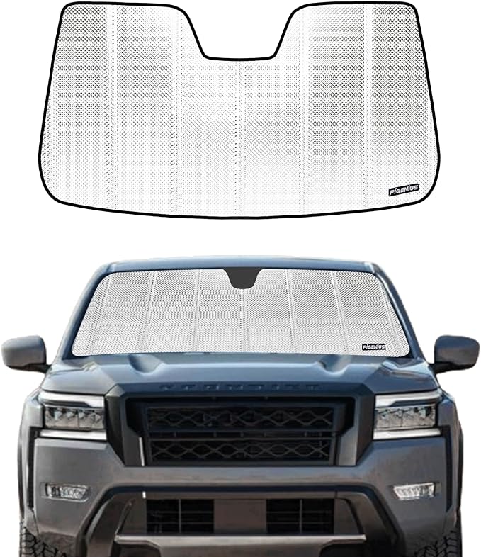 Windshield Sun Shade for Nissan Frontier 2022-2025. Reflective Aluminum Film Front Window Sunshade - BLAZBLOCK