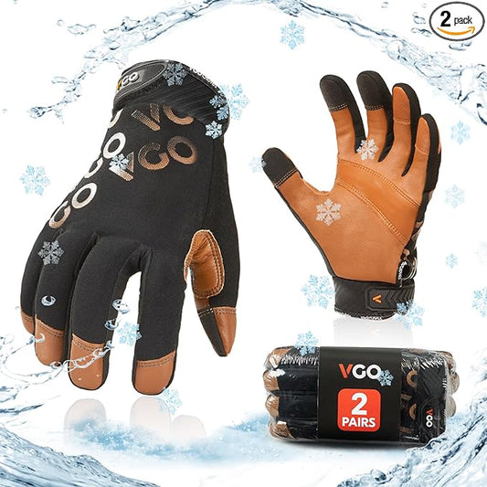 Vgo... 2-Pairs -4℉ or above 3M Thinsulate C100 Winter Warm Waterproof Light Duty Mechanic Glove, High Dexterity, Anti-abrasion, Rigger Glove (Size L, Black&Brown, GA9603FW)