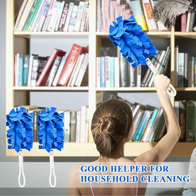 20Pcs Fleece Duster Refills, Reusable Dusters Compatible with Swiffer with 3pcs Handles, Washable Dusters Pads for Cleaning Ceiling Hardwoods Window Kitchen Floor 5 Colors