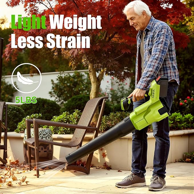 Cordless Leaf Blower, Electric Cordless Leaf Blower with 2 Batteries and Charger, 2 Speed Mode, Lightweight Blower for Blowing Leaves, Patio Cleaning, Blowers for Lawn Care and Dust
