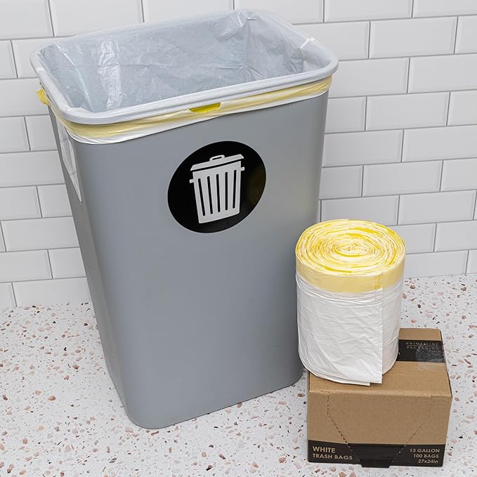 100 Count Medium Drawstring Kitchen Liners, 13 Gallon, 24x27 Inches for Home, Small Business Waste Disposal, Recycling & Garbage Management