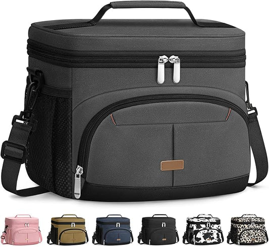 Lunch Box for Man Women, Insulated Lunch Bag Cooler Bag Leakproof Lunchbox Lunch Tote Bags with Removable Strap for Work School Picnic Travel (Grey/12L