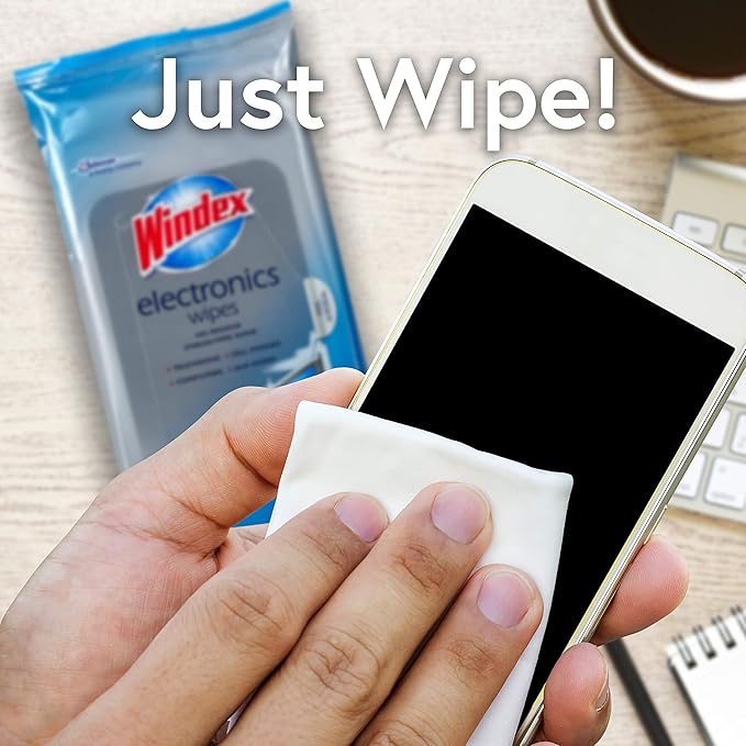 Windex Electronic Cleaning Wipes, Pre-Moistened Screen Wipes for TVs, Phones, and Other Electronics, Resealable for a Freshness Lock, 25 Count