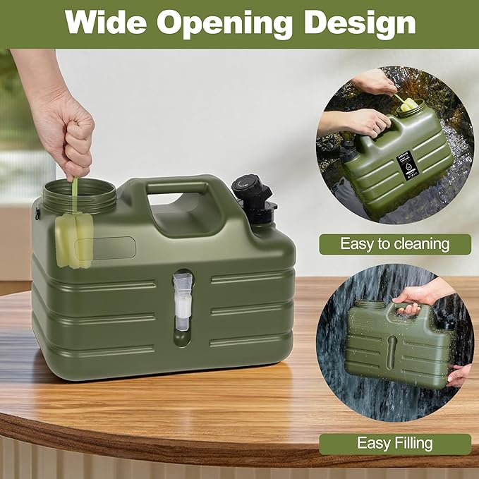3 Gallon Water Jug, Portable Camping Water Jug BPA Free, Leak-Proof Water Storage Containers for Camping, Emergency Water Storage for Outdoor Hiking Picnic, Green