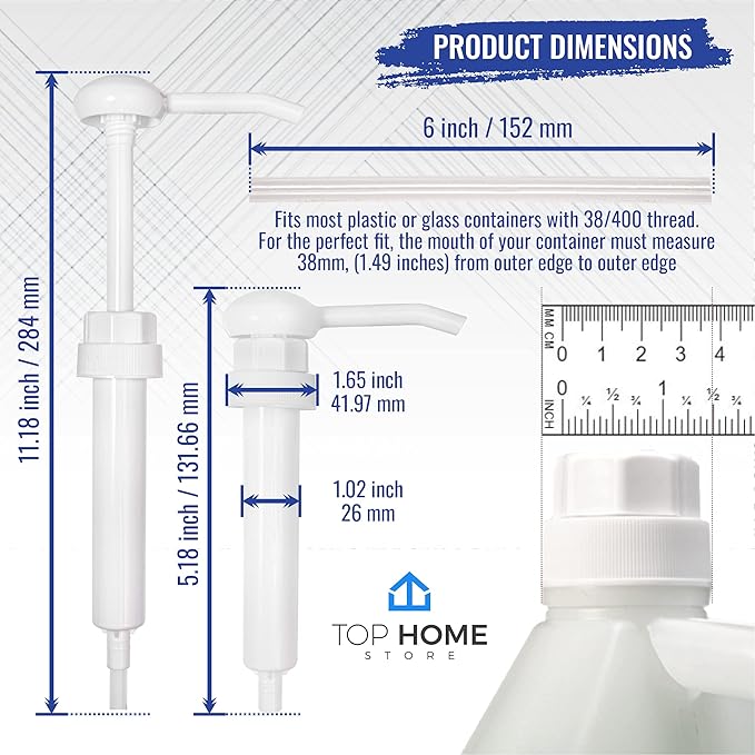 6 Heavy Duty Replacement Pump Dispensers for Gallons & Jugs, Suitable for Shampoo, Conditioner, Paint and Condiments, Includes 6 Six Inch Tubes