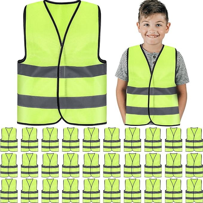 Zhanmai Kids Safety Vest Bulk High Visibility Reflective Construction Vest with Strips Neon for Traffic Child Outdoor