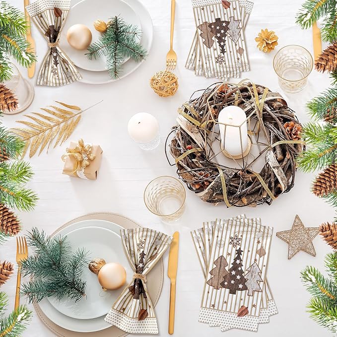 Jetec 200 Pcs Christmas Napkins Disposable Christmas Tree Paper Guest Towels for Bathroom Decorative Hand Towel 2 Ply Guest Paper Napkins for Xmas Winter Holiday Kitchen Party Supplies