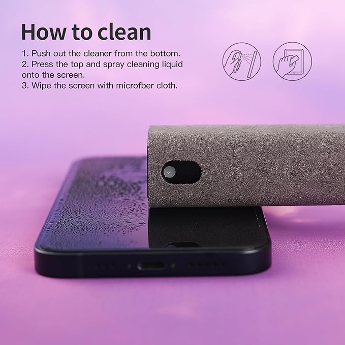 Touchscreen Screen Cleaner Kit 2 Pcs, Phone, Tablet and Car Screen Cleaner, Two in One Spray and Microfiber Cloth(2 Pack Grey)