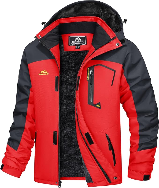 MAGCOMSEN Men's Winter Coats Water Resistant Ski Snow Jacket Warm Fleece Jacket Parka Raincoats With Hood Multi-Pockets
