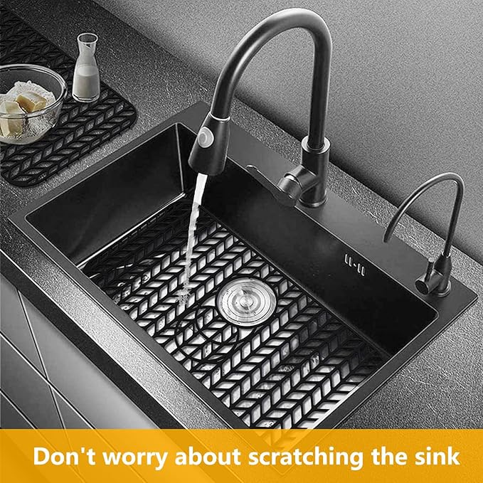 Sink Protectors for Kitchen Sink 12"13"16"18"19"24"26"28"29"30",Silicone kitchen sink mats protector for bottom of farmhouse sink(24"x12.5"Black)