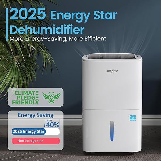 Waykar 7,500 Sq. Ft 2025 Energy Star Dehumidifier with Pump, Max 150 Pints dehumidifier for Basement, Home, Warehouse, with Drain Hose, Auto Defrost, Self-Drying,Quiet Operation