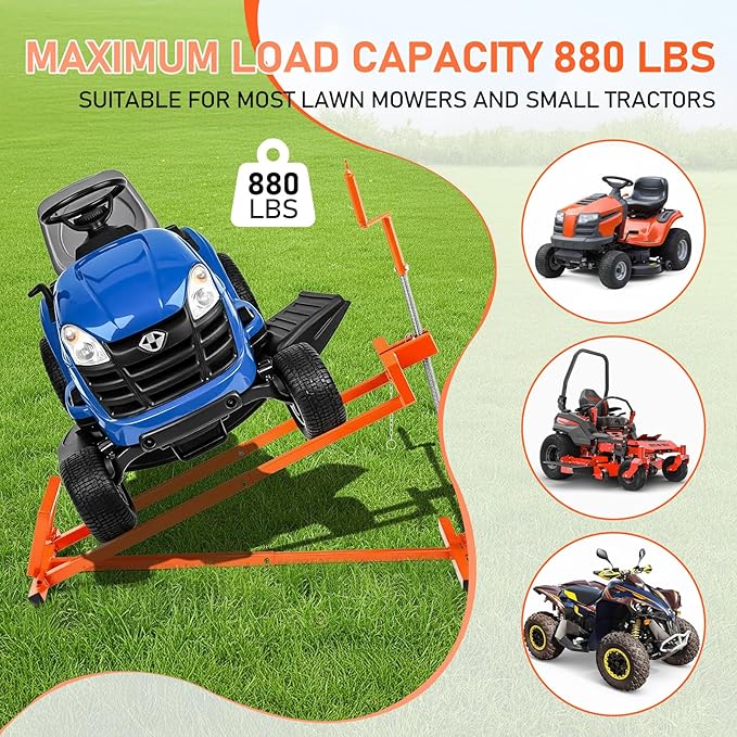 SUNROAD Lawn Mower Lift Jack,Telescopic Maintenance Lawn Mower Jack for Garden Tractors & Riding Lawn Mowers, 880 Lbs Weight Capacity Mower Lift with Manual Handle and Power Tool Extension Handle