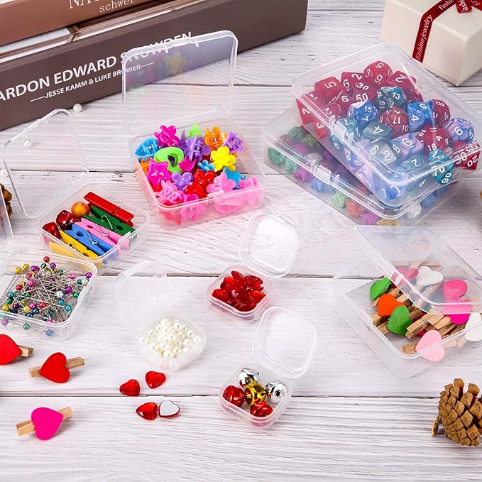 SATINIOR 24 Packs Small Clear Plastic Beads Storage Containers Box with Hinged Lid for Storage of Small Items, Crafts, Jewelry, Hardware (4.45 x 3.3 x 1.18 Inches)