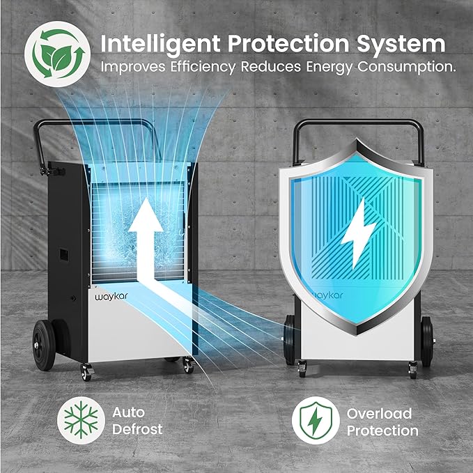 Waykar 216 Pints Commercial Dehumidifier with Pump, Drain Hose and Washable Filter Space up to 8500 Sq. Ft, for Basements, Industrial or Commercial Spaces and Flood Restoration - 5 Years Warranty