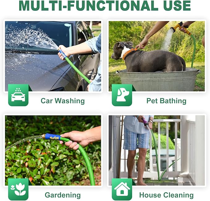 TOOLCY Garden Hose 25 ft x 5/8", Heavy Duty Water Hose, Lightweight, All-weather, Durable Hose with Swivel & Solid Brass Male to Female Fittings,Green