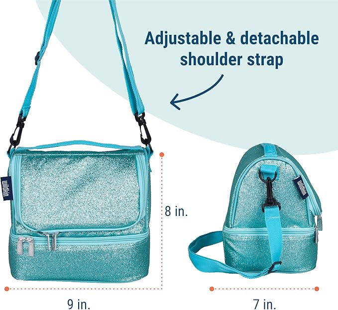Wildkin Two Compartment Insulated Lunch Bag for Kids – School & Travel Ready - Blue Glitter