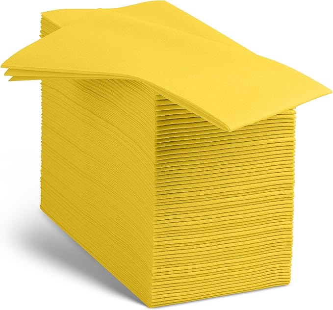 100 Linen-Feel Yellow Paper Napkins - Decorative Cloth-Like Yellow Dinner Napkins - Soft And Absorbent. For Kitchen, Party, Wedding, Bathroom Or Any Occasion