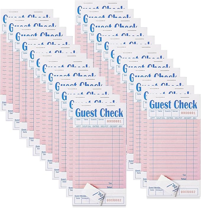 24 Pack Pink Guest Checks Books for Servers Server Note Pads, Waiter Checkbook, Waitress Notepad for Restaurants, Paper Checks 50 Sheets/Pack, 1200 Total Tickets