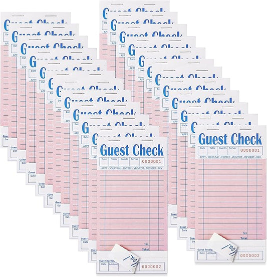 24 Pack Pink Guest Checks Books for Servers Server Note Pads, Waiter Checkbook, Waitress Notepad for Restaurants, Paper Checks 50 Sheets/Pack, 1200 Total Tickets