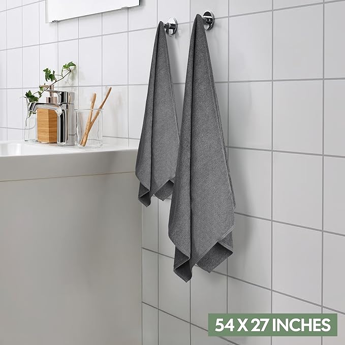EcoNour 4 Pack Dark Grey Bath Towels (27x54 Inch, 550 GSM) | 100% Cotton Soft & Absorbent Towel Set | Quick-Dry, Lightweight, Durable Bathroom Towels for Home, Gym, Spa & Travel