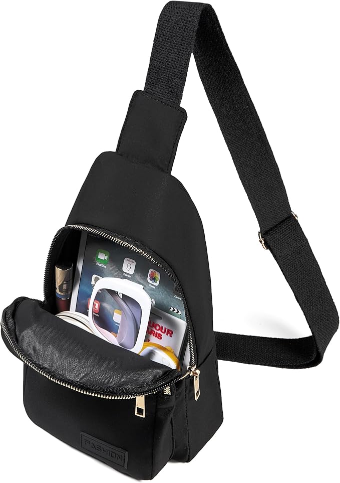 Small Crossbody Sling Backpack Sling Bag for Women, Chest Bag Daypack Fanny Pack Cross Body Bag for Outdoors Hiking Traveling - Gold Zipper