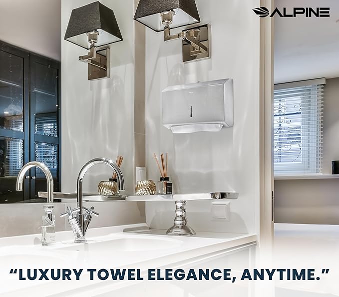 Alpine Paper Towel Dispenser Wall Mount for Multifold, Trifold & c Fold Paper Towel Holder 2-Pack Commercial Stainless Steel Hand Towel Dispenser for Bathroom & Kitchen