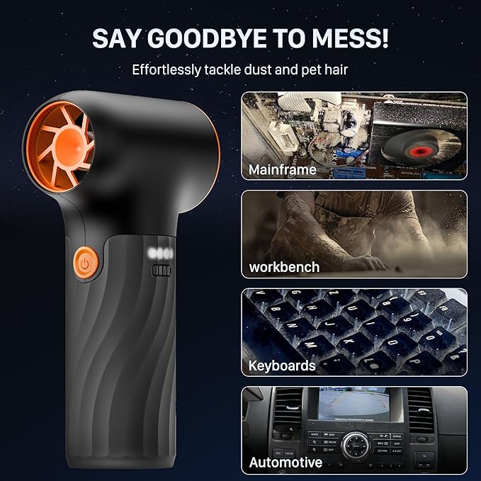 Mini Electric Air Duster,280000RPM Turbo Blower with High Speed Fan,3 Adjustable Rechargeable Cordless Jet Fan Air Blower, Compressed Air Duster for Computer Workbench Car (Black)