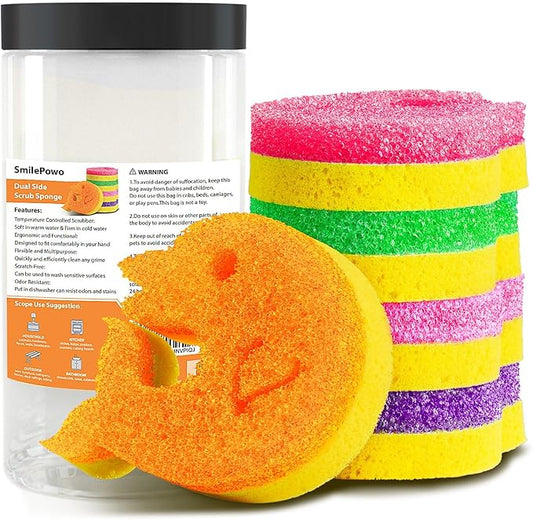 5 Pack Scrub Sponge, Dual-Sided Temperature Kitchen Sponge for Dishes Household Cleaning SmilePowo Non-Scratch Dolphin Shape Multipurpose Sponges for Kitchens, Bathrooms, and Outdoor Five Color