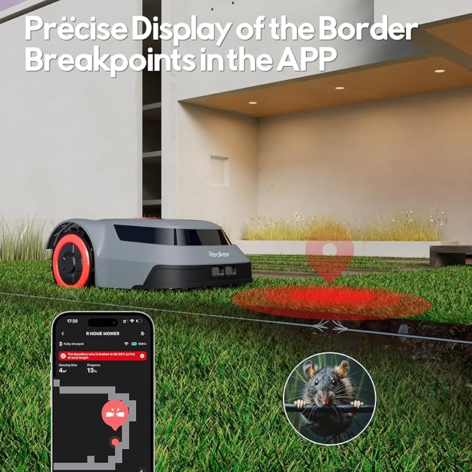 Redkey MGC500 Robot Lawn Mower with 390ft Boundary Wires for 0.12 Acre (1/8 Acre), 45% Slope, 70Mins Runtime, Auto Recharge, Automatic Robotic Lawn Mower w/Precise Location & Breakpoint Detection
