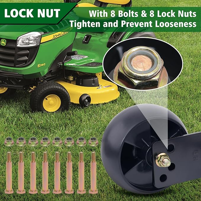 CheeMuii 8 Pack 734-04155 Mower Deck Wheels Kit 5 Inch Deck Gauge Wheel Replace for 734-04155 112-0677 72-025 210-275 938-3056 Deck Wheels with Bolts and Lock Nuts Kit