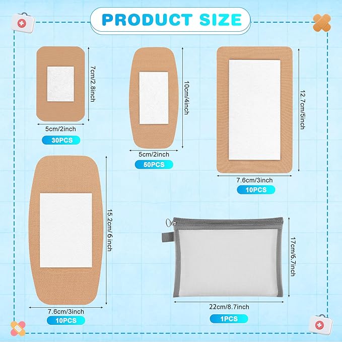 100 Pcs Flexible Fabric Adhesive Pads Bandages Variety Pack – 4 Sizes Extra Large Bandaids for First Aid and Wound Care, Minor Cuts & Scrapes Protection, Cushion Painful Wounds