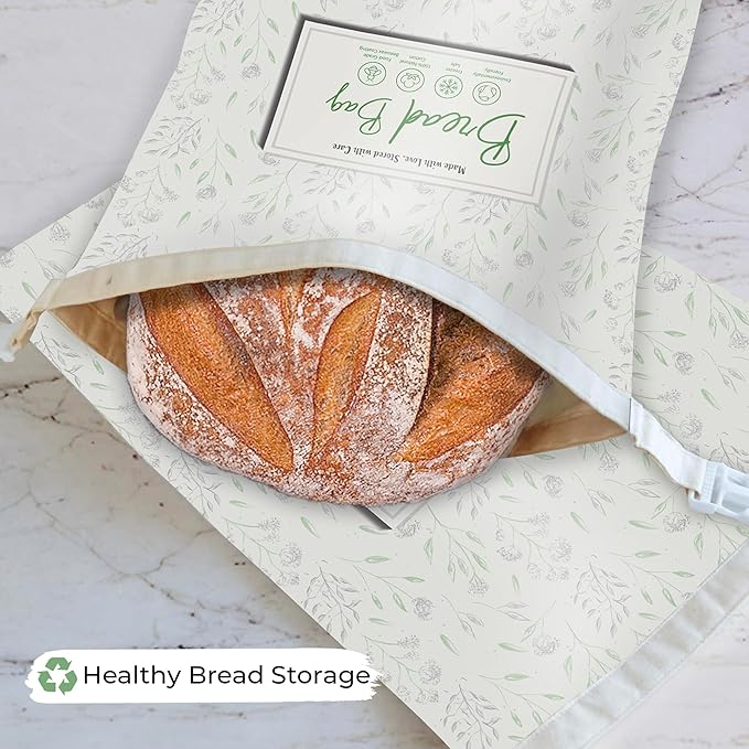 Reusable Beeswax Bread Bags for Homemade Sourdough – Organic Cotton Bread Storage, Keeps Loaves Fresh, Freezer Safe, Plastic-Free, Beeswax Wrap for Food Storage, 2 Pack XL Size