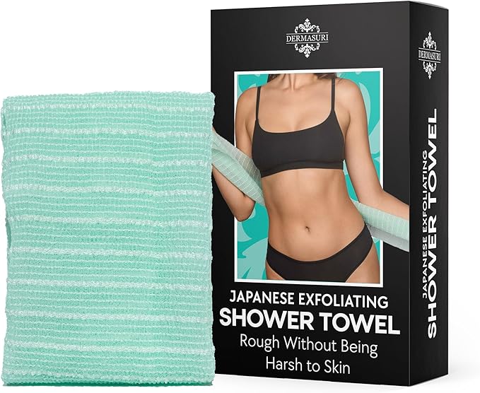 Dermasuri - Japanese Exfoliating Washcloth - Exfoliating Body Scrubber and Back Scrub, Exfoliating Shower Towel, Loofah Exfoliation, Removes Dry & Dead Skin, Wash Clothes for Showering