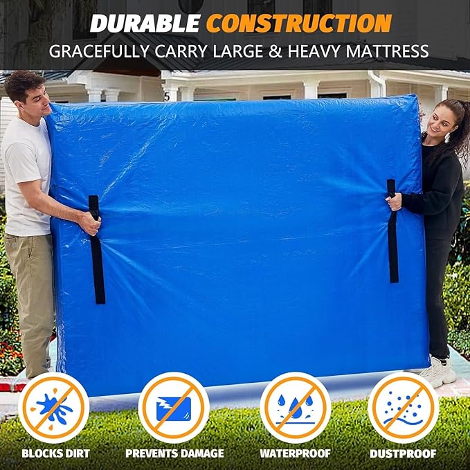 BETU Mattress Bags for Moving, Mattress Protector Waterproof Mattress Cover Cal King Size Storage Bags with 8 Heavy-Duty Handles and Zipper for Bed Extra Thick Large Reusable (86"x75"x15" Blue)