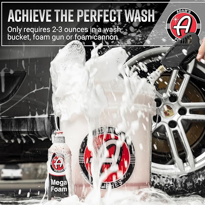 Adam’s Mega Foam (16oz) - pH Neutral Car Soap For Car Washing, Concentated For Wash Bucket, Foam Gun, Won't Strip Car Wax or Ceramic Coatings