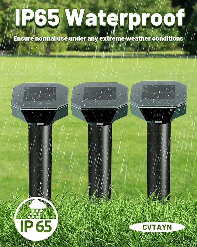Snake & Mole & Rabbit & Skunk Repellent Solar Powered, 2025 Upgraded Ultrasonic Deterrent, IP65 Waterproof, Gopher Groundhog Chipmunk Raccoon and Vole Repellent & Deterrent for Lawn & Garden, 10 Pack
