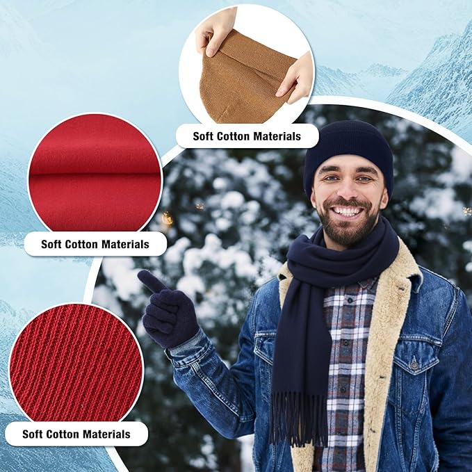 Unittype 300 Pcs Winter Beanies Gloves Scarf Set Bulk 100 Knit Skull Cap 100 Pair Winter Gloves 100 Neck Warmer for Men Women