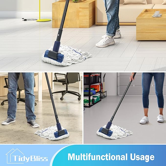 Mop Handle Commercial Heavy Duty, 57.5 inches Long Handle Industrial String Mop Stick Replacement Pole with Upgraded Jaw Clamp for for Floor Cleaning