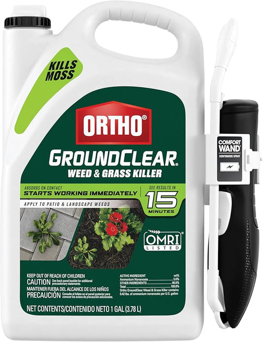 Ortho GroundClear Weed and Grass Killer with Comfort Wand, Kills Dandelions, Chickweed, Crabgrass, Moss and More in Patios and Landscapes, OMRI Listed, 1 gal.