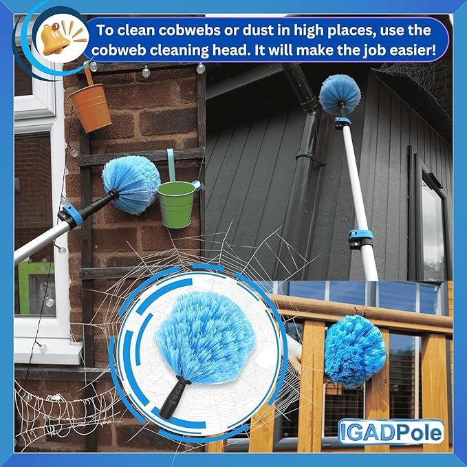 23ft IGADPole Washing Kit: Water-fed Brush with Soap Dispenser, Cobweb Dusters, with 4-Stage Telescoping Pole 5-17ft Pole/Window and Dusting Cleaning Kit